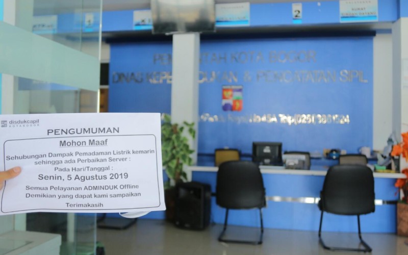 Listrik Kembali Padam, Disdukcapil Sementara Offline