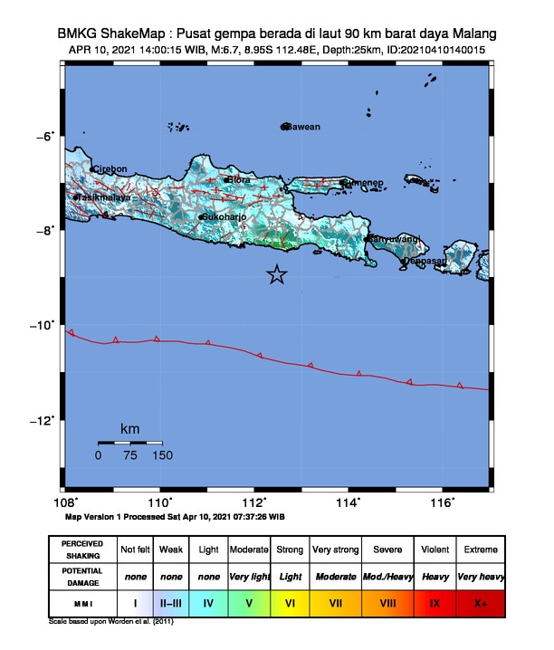 Gempa M6,7 Picu Guncangan Sedang Hingga Kuat Beberapa Wilayah Jatim