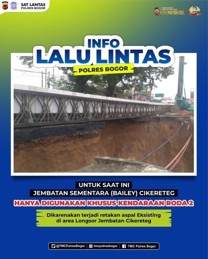 Jembatan Darurat Cikereteg Bogor Kini Hanya Bisa Dilintasi Motor