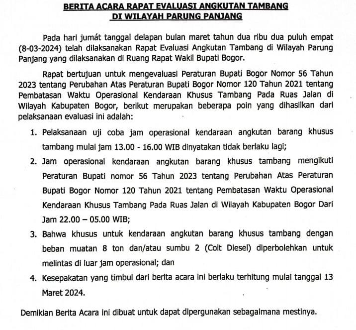 Uji Coba Melintas Siang Hari Dicabut, Perbup 56/2023 Kembali Diberlakukan
