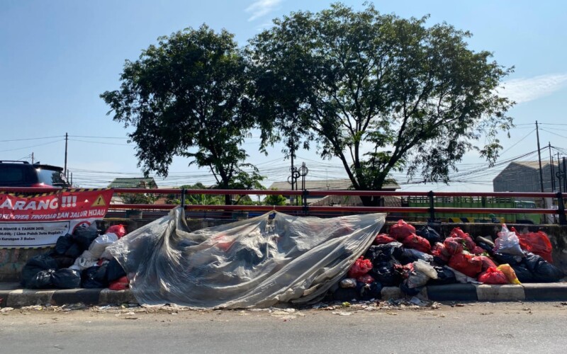 Timbulkan Bau Tidak Sedap, Sampah Menumpuk di Flyover Pasar Cileungsi Bogor