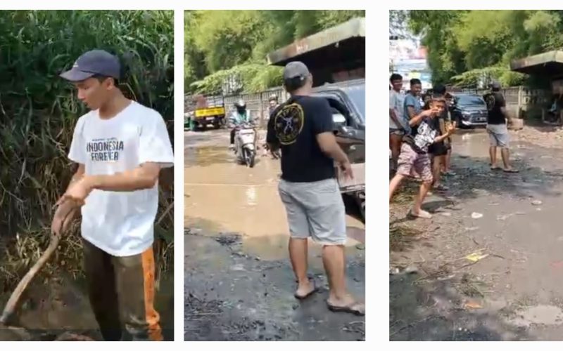 Pemkab Bogor Abai, Pemuda Tambal Jalan Rusak Pakai Tanah Seadanya