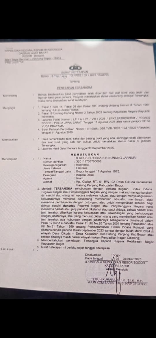 Polres Bogor Tetapkan Kades Cikuda Sebagai Tersangka, PT. AKP Paparkan Bengisnya AS Halangi Investasi