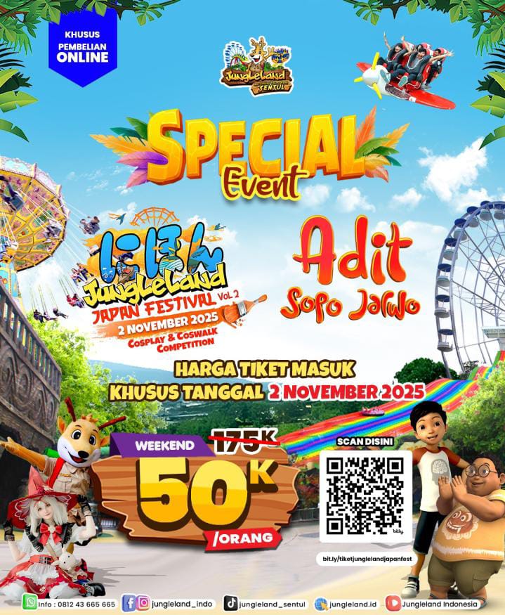 Jungleland Sentul Hadirkan Adit Sopo Jarwo dan Japan Festival Vol. 2, Tiket Spesial Hanya Rp 50 Ribu!