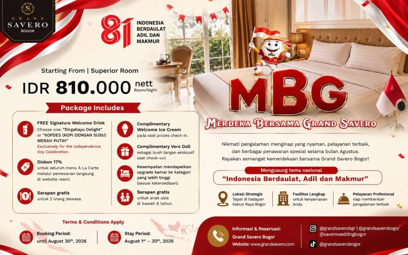 Grand Savero Bogor Luncurkan Promo “Merdeka Bersama Grand Savero”, Menginap Mulai Rp810 Ribu per Malam
