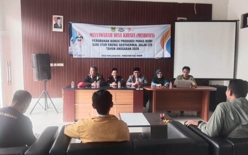 Hibah Bonus Produksi Panas Bumi Tahun 2026, lanjutkan pembangunan kantor Desa Pamijahan.